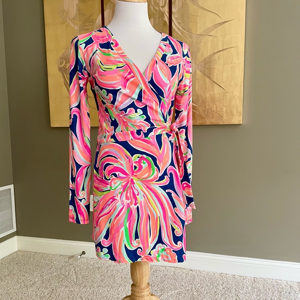 NWT Lily Pulitzer Dress Wrap Romper.  Long Sleeve. Resort. Banana Flambé.